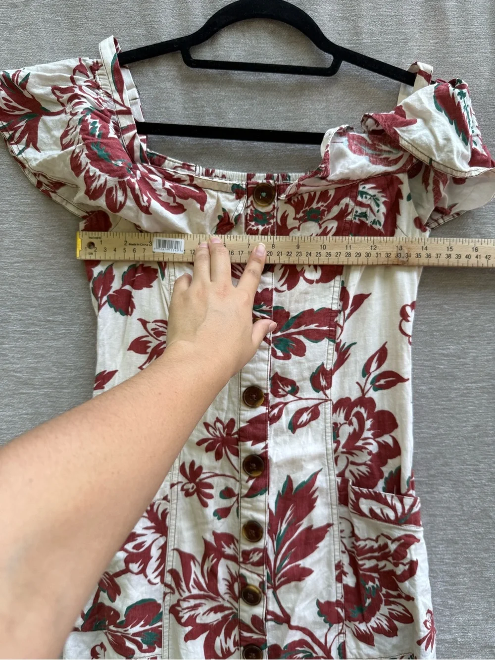Anthropologie Floral Off Shoulder Linen Blend Midi Dress Button Front US 6